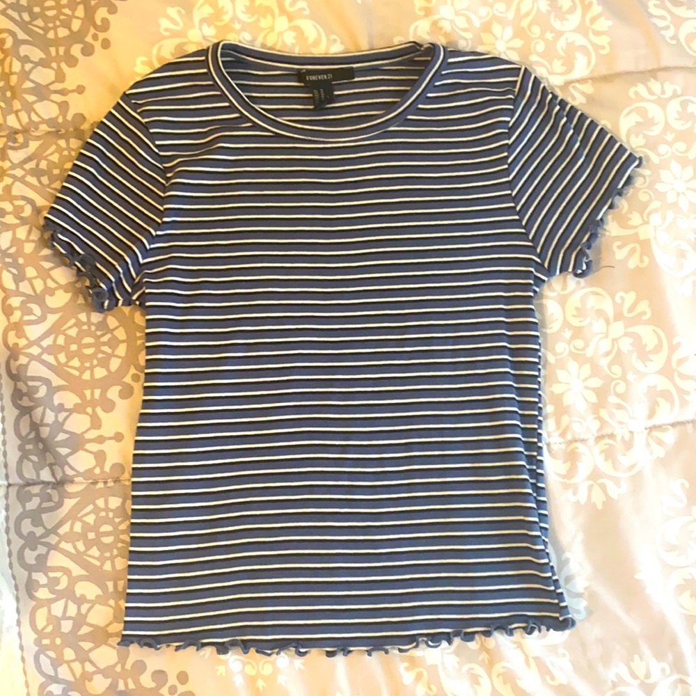 striped tee with ruffled edging